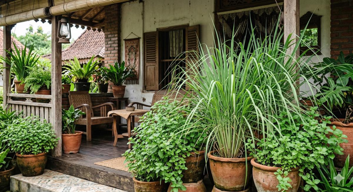 Kombinasi Tanaman Herbal Anti Nyamuk di Teras (Foto: Gemini AI)
