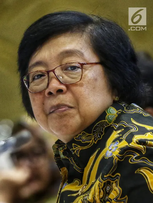 Menteri Lingkungan Hidup dan Kehutanan (LHK) Siti Nurbaya Bakar saat rapat kerja dengan Komisi VII DPR di Gedung DPR, Jakarta, Rabu (15/5/2019). Rapat membahas persoalan bekas lahan tambang yang harus segera ditangani oleh Kementerian LHK. (Liputan6.com/JohanTallo)