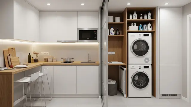 Dapur dengan Partisi Geser untuk Area Laundry