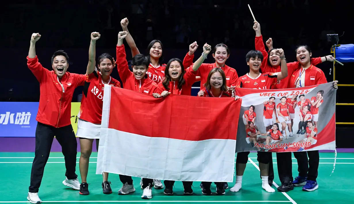 Srikandi Merah Putih menghajar juara bertahan Korea Selatan dalam pertarungan sengit yang dihelat di Hi Tech Zone Sports Center Gymnasium, Chengdu, China pada Sabtu (4/5/2024). (WANG Zhao/AFP)
