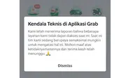 Grab umumkan ke pengguna, ada kendala teknis di aplikasi Grab (Foto: Screenshot Grab)