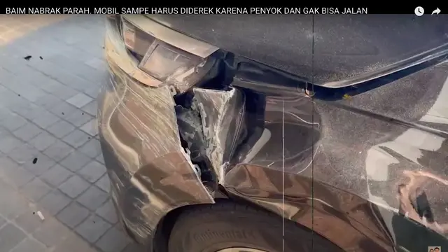 Baim Wong Alami Insiden Nabrak Tembok Hingga sang Putra Nyaris Terpental, Mobil Ringsek Cukup Parah. (YouTube Baim Paula)