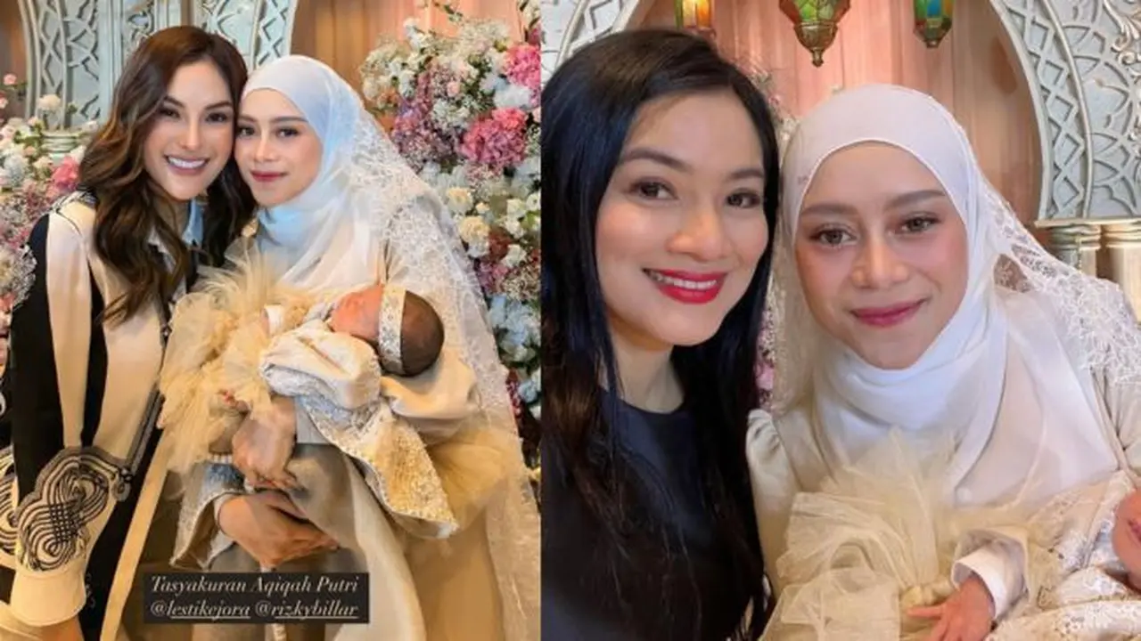 Potret aqiqah anak kedua Rizky Billar dan Lesti Kejora. (credit:instagram.com/nikitamirzanimawardi_1//titi_kamall).