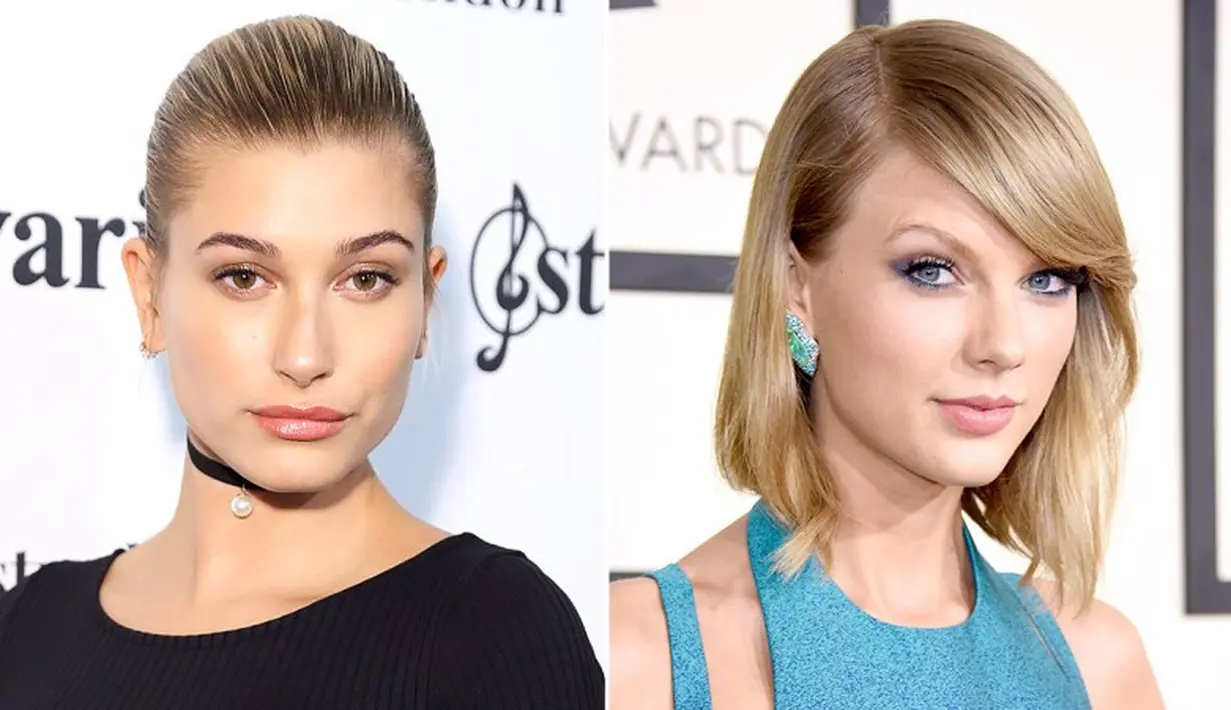 Hailey Baldwin sempat menyindir Taylor Swift dengan mengatakan "aku nggak mengerti Taylor Swift squad. Aku nggak tahu maksud adanya squad. Yang aku punya hanya teman," ujarnya. (Mike Marsland/WireImage; Jeff Vespa/WireImage/US Magazine)