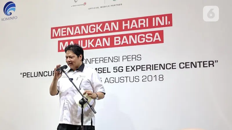 Airlangga Hartarto di peluncuran Telkomsel 5G Experience Center. Liputan6.com/Jeko I.R