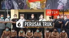 Aksi tidak terpuji ditunjukkan oleh rombongan orang tak dikenal terhadap truk kontainer yang sedang melintas.