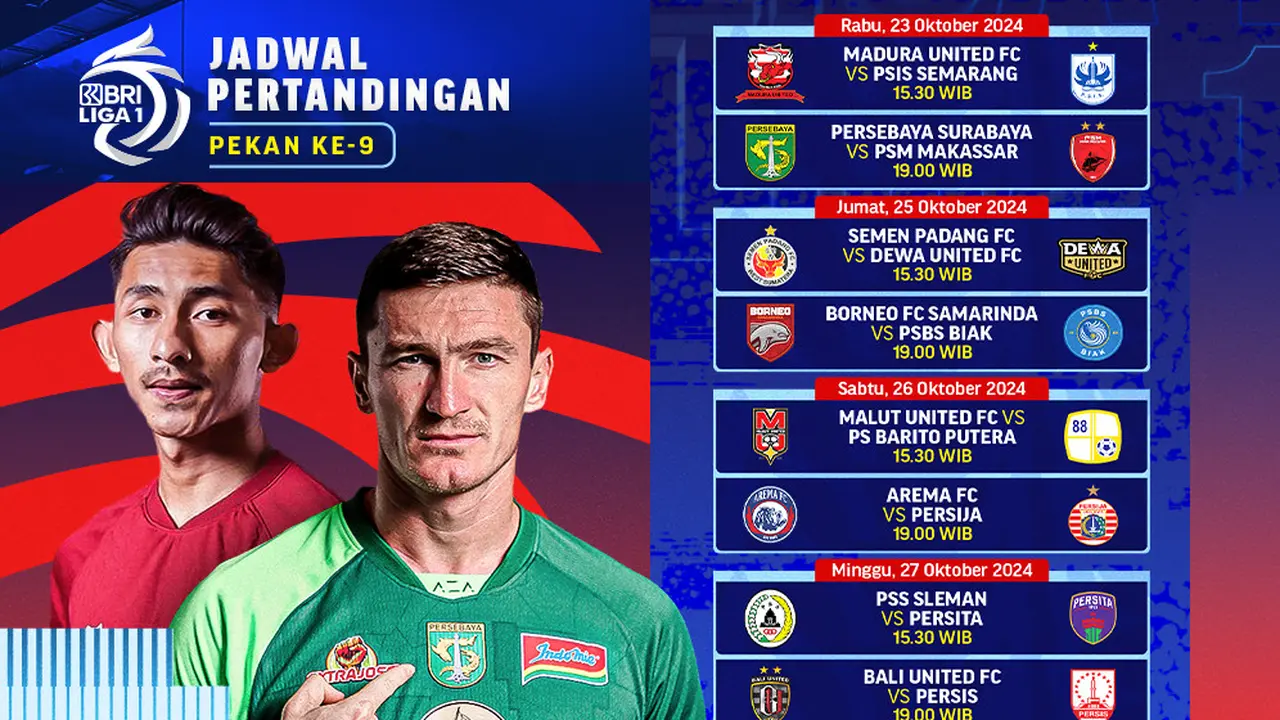 Jadwal Matchweek 9 BRI Liga 1 Pekan Ini di Vidio