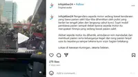 Viral video yang memperlihatkan pengendara sepeda motor ditilang polisi saat mengawal ambulans. (Instagram&nbsp;@infojakbar24)