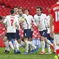 Timnas Inggris meraih kemenangan 2-1 atas Polandia pada laga ketiga Grup I kualifikasi Piala Dunia 2022 di Stadion Wembley, Kamis (1/4/2021) dini hari WIB. (Andy Rain/Pool via AP)