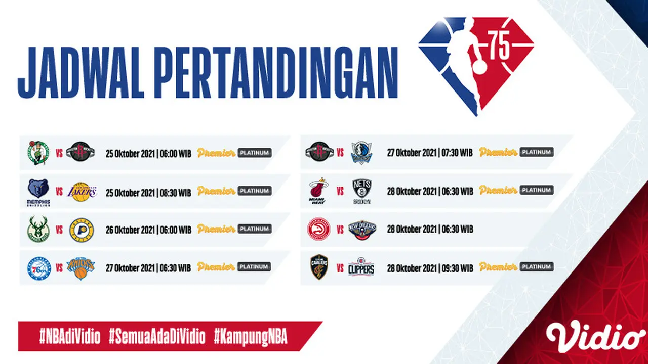 Jadwal dan Live Streaming NBA 2021/2022 Musim Reguler Pekan Kedua di Vidio