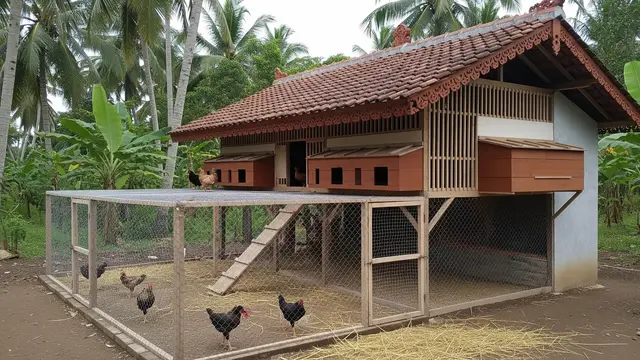 model kandang ayam kombinasi umbaran dan kandang tidur yang efisien
