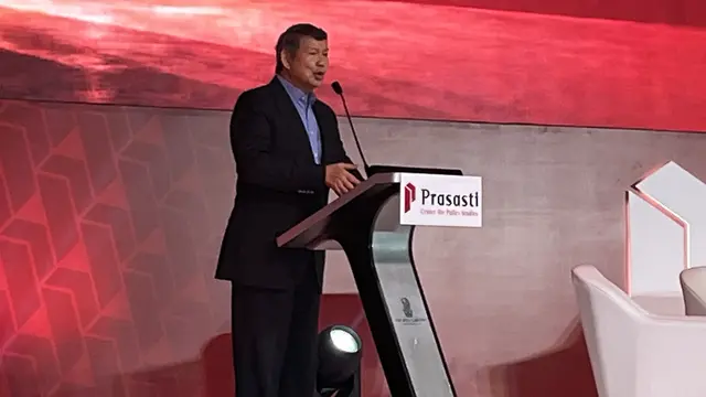 Utusan Khusus Presiden Bidang Iklim dan Energi Hashim Djojohadikusumo dalam acara Prasasti Indonesia Policy Forum 2026 di Jakarta, Selasa (13/10/2026).