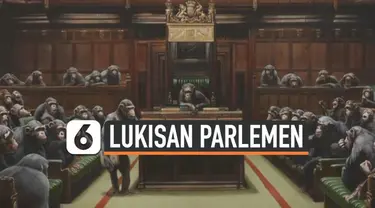 Lukisan kareya seniman mural inggris Bansky berhasil dilelang Rp 172 miliar. Lukisan bergambar simpanse di ruang sidang parlemen ini, dianggap menggambarkan situasi politik Inggris saat ini.
