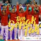 Tim sepak takraw Indonesia raih medali emas Asian Games 2018 pada nomor quadrant putra. (Bola.com/Dody Iryawan)