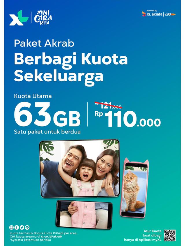 Paket Akrab dari XL dengan kuota besar bisa dibagi-bagi keluarga dan sabahat.
