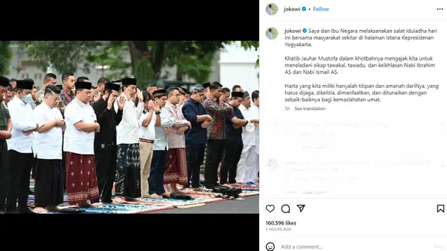 Unggahan Presiden Joko Widodo untuk Idul Adha 2023. (Instagram/ jokowi)