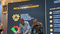 Menteri Pelindungan Pekerja Migran Indonesia (P2MI), Mukhtarudin, melakukan penandatanganan nota kesepahaman (MoU) dengan sejumlah menteri lain.&nbsp;