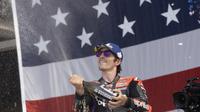 Pembalap Aprilia Racing, Maverick Vinales, berhasil meraih podium juara di MotoGP Amerika Serikat 2024 di&nbsp;Circuit of the Americas, Austin, Senin (15/4/2024) dini hari WIB. (A