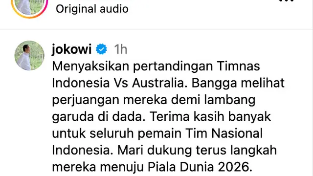 Unggahan Jokowi. (Foto: Dok. Instagram @jokowi)