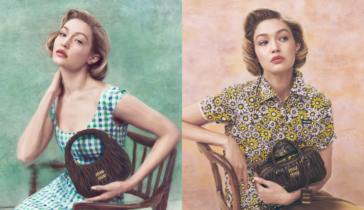 Supermodel Gigi Hadid memang tidak pernah gagal umbar pesona menawannya. Termasuk saat tampil di kampanye Miu Miu yang terbaru. [Miu Miu]