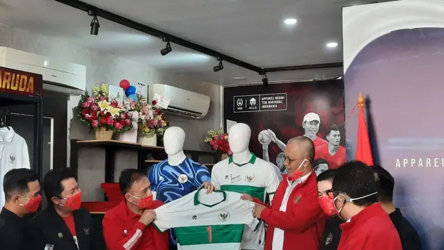 Launching jersey tandang Timnas Indonesia buatan Mills yang dihadiri PSSI, Senin (27/7/2020) di Jakarta.