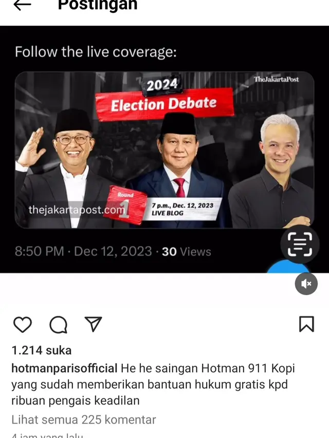 Unggahan Hotman Paris. (Foto: Dok. Instagram @hotmanparisofficial)