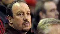 Ekspresi manajer Liverpool, Rafael Benitez jelang laga big-match EPL menjamu Arsenal di Anfield Stadium, 13 Desember 2009. Liverpool kalah 1-2. AFP PHOTO/ PAUL ELLIS.