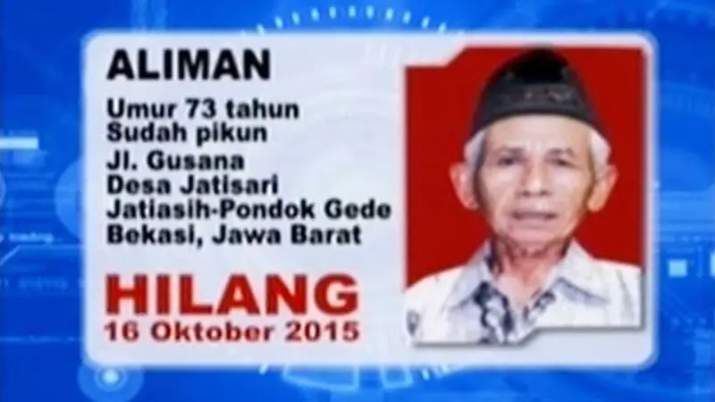 Info Orang Hilang: Kakek Aliman Hilang di Jatiasih