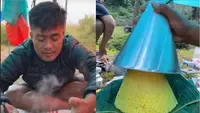 Niat Banget, Viral Pendaki Bikin Tumpeng Lengkap ala Syukuran di Gunung (Sumber: TikTok/bukanhafidz & Instagram/fidz92)