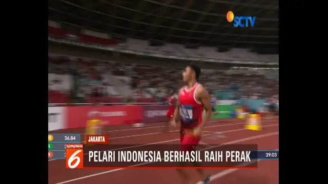 Empat sprinter Indonesia sukses sentuh garis finis nomor 4x100 meter estafet putra dengan waktu 38,77 detik.