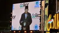Presiden Prabowo Subianto dalam pidatonya dalam HUT ke-60 Partai Golkar di Sentul, Bogor, Jawa Barat, Kamis (12/12/2024). (Liputan6.com/Nanda Perdana Putra).