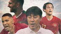 Timnas Indonesia - Shin Tae-yong dikelilingi Ilija Spasojevic, Irfan Bachdim, Beto Goncalves (Bola.com/Adreanus Titus)
