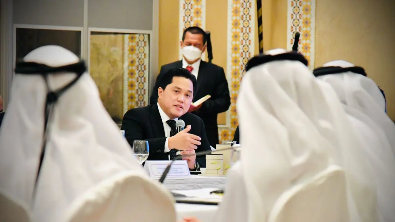 Menteri BUMN Erick Thohir menghadiri pertemuan bilateral antara Presiden Jokowi dengan Putra Mahkota Abu Dhabi dan Wakil Panglima Tertinggi Angkatan Bersenjata UEA. (Dok Kementerian BUMN)