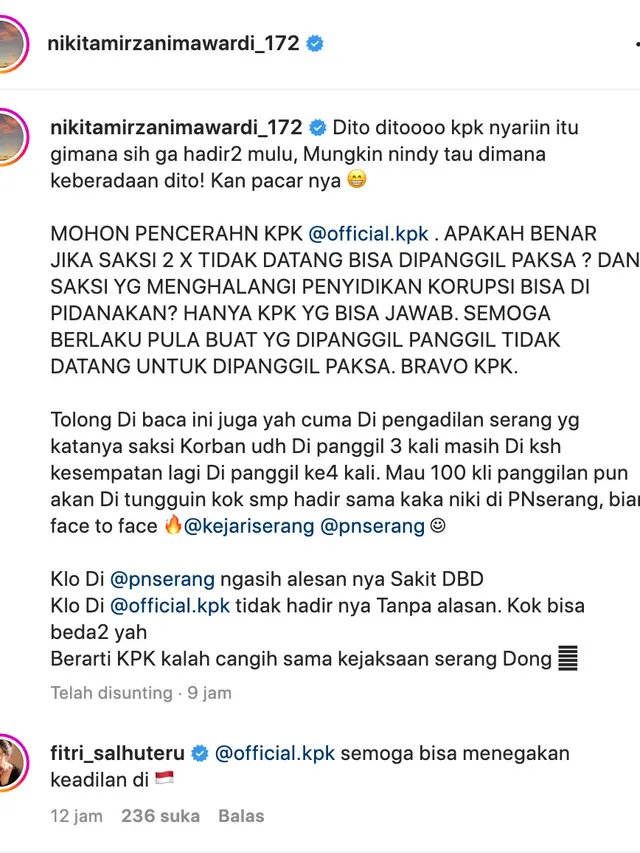 Unggahan Nikita Mirzani. (Foto: Dok. Instagram @nikitamirzanimawardi_172)
