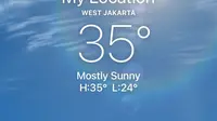 Suhu di kawasan Jakarta Barat terpantau mencapai 35 derajat Celcius pada Jumat (29/9/2023). Hal ini terpantau dari aplikasi ramalan cuaca milik Google yaitu Weather.