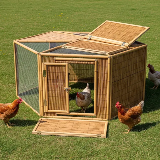 Model Kandang Ayam Umbaran dari Bambu untuk Lahan Sempit