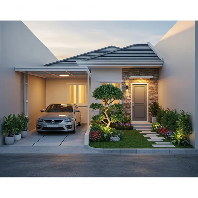 Contoh Rumah 1 Lantai Tipe 36 dalam Gang tapi Ada Carport (AI)
