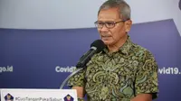 Juru Bicara Penanganan COVID-19 di Indonesia, Achmad Yurianto saat konferensi pers Corona di Graha BNPB, Jakarta, Sabtu (25/4/2020). (Dok Badan Nasional Penanggulangan Bencana/BNPB)