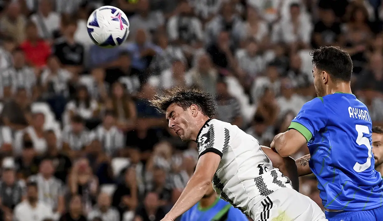 Bertanding melawan Sassuolo, Nyonya Tua menang tiga gol tanpa balas pada laga yang digelar di Allianz Stadium, Turin, Selasa (18/6/2022). (Marco Alpozzi/LaPresse via AP)