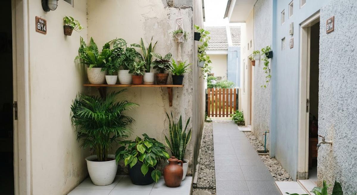 Cara mengubah lorong sempit menjadi taman hijau dengan hasil akhir rumah seperti di surga menggunakan tanaman di sudut lorong