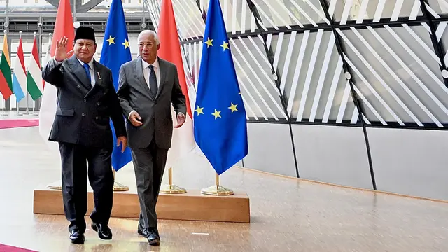 Presiden Prabowo Subianto melakukan pertemuan bilateral dengan Presiden Dewan Eropa, António Costa di Gedung Europa, Brussel, Belgia, Minggu, 14 Juli 2025. Kedatangan Prabowo disambut secara resmi oleh Presiden Costa di Gedung Europa.