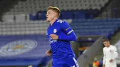 Pemain Leicester City Harvey Barnes merayakan golnya ke gawang Zorya Luhansk pada pertandingan Grup G Liga Europa di Stadion King Power, Leicester, Inggris, Kamis (22/10/2020). Leicester City menang 3-0. (AP Photo/Rui Vieira)