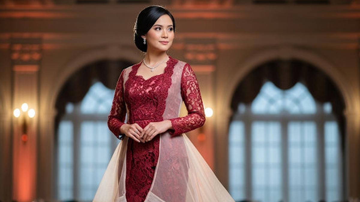 8 Inspirasi Long Dress Brokat dengan Outer Panjang Modern, yang Elegan