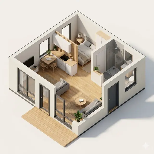 Denah Rumah 6x6 Modern Tanpa Banyak Dinding