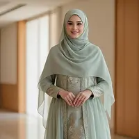 Gamis Brokat Sage Kombinasi Organza/AI