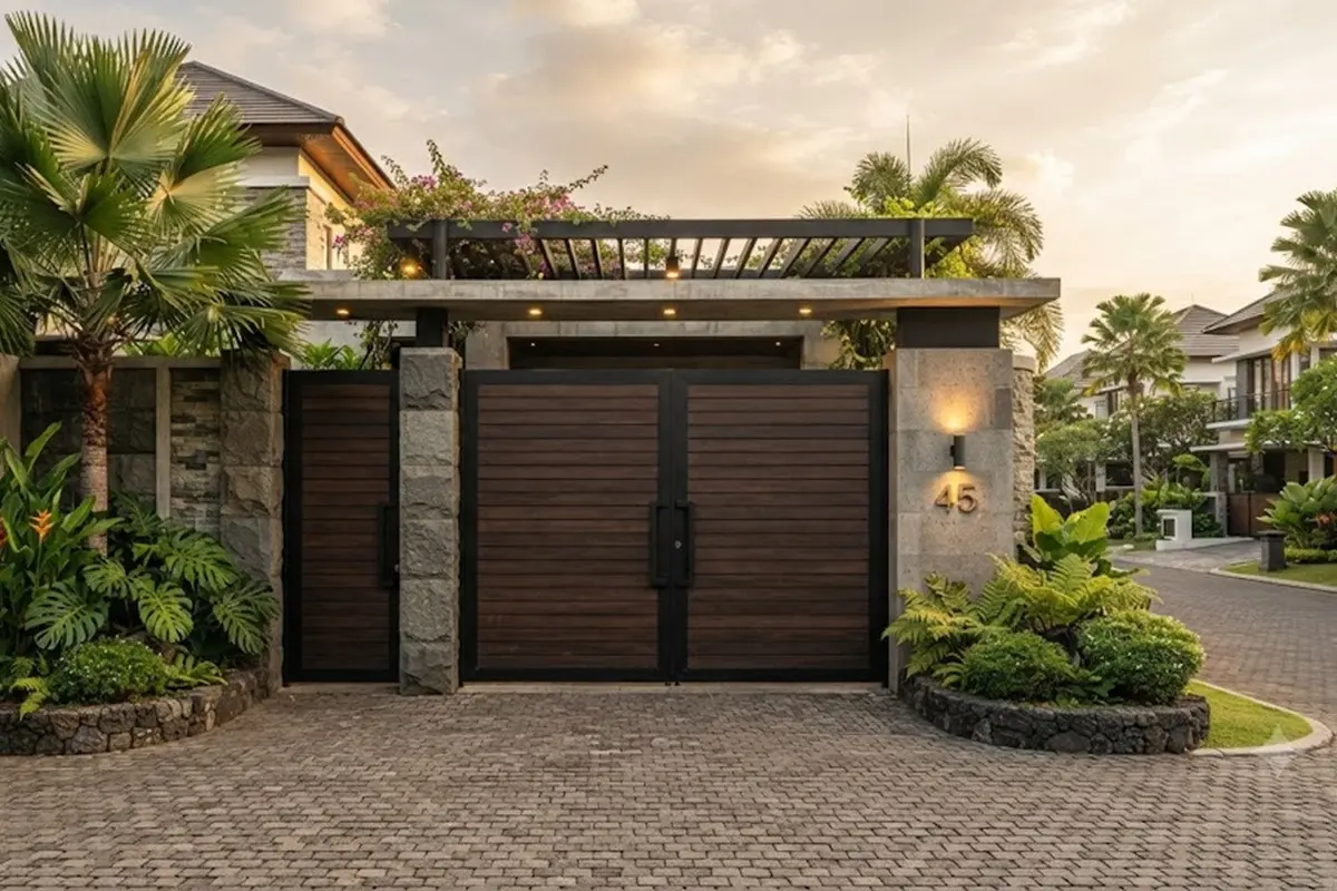 Desain Gerbang Rumah Bergaya Tropis Modern