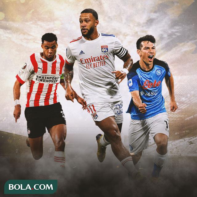 Ilustrasi - Cody Gakpo, Memphis Depay, Hirving Lozano