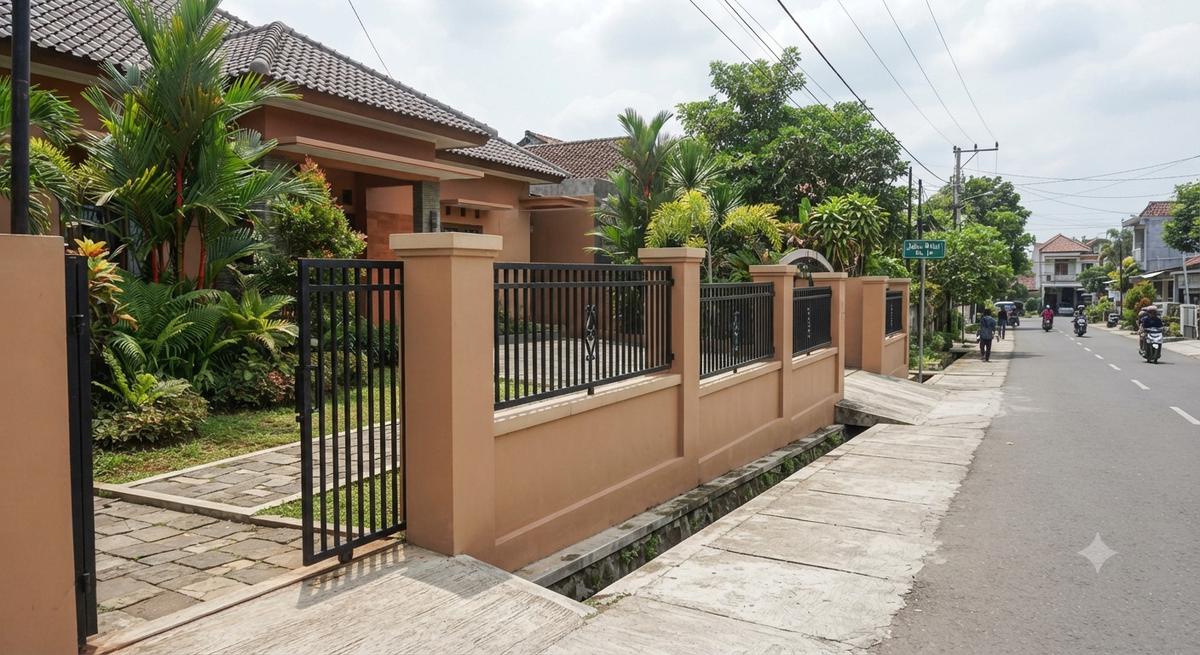 Inspirasi Pagar Berundak untuk Rumah di Lahan Miring Model Kombinasi Tembok dan Besi