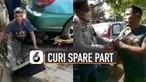 Aksi nekat dilakukan oleh seorang pria mencuri spare part mobil yang sedang terparkir.