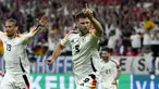 Penyerang Jerman Niclas Fuellkrug berselebrasi setelah mencetak gol kedua timnya ke gawang Swiss pada matchday terakhir Grup A Euro 2024 di Frankfurt Arena pada Senin (24/6/2024) dinihari WIB. (AP Photo/Frank Augstein)